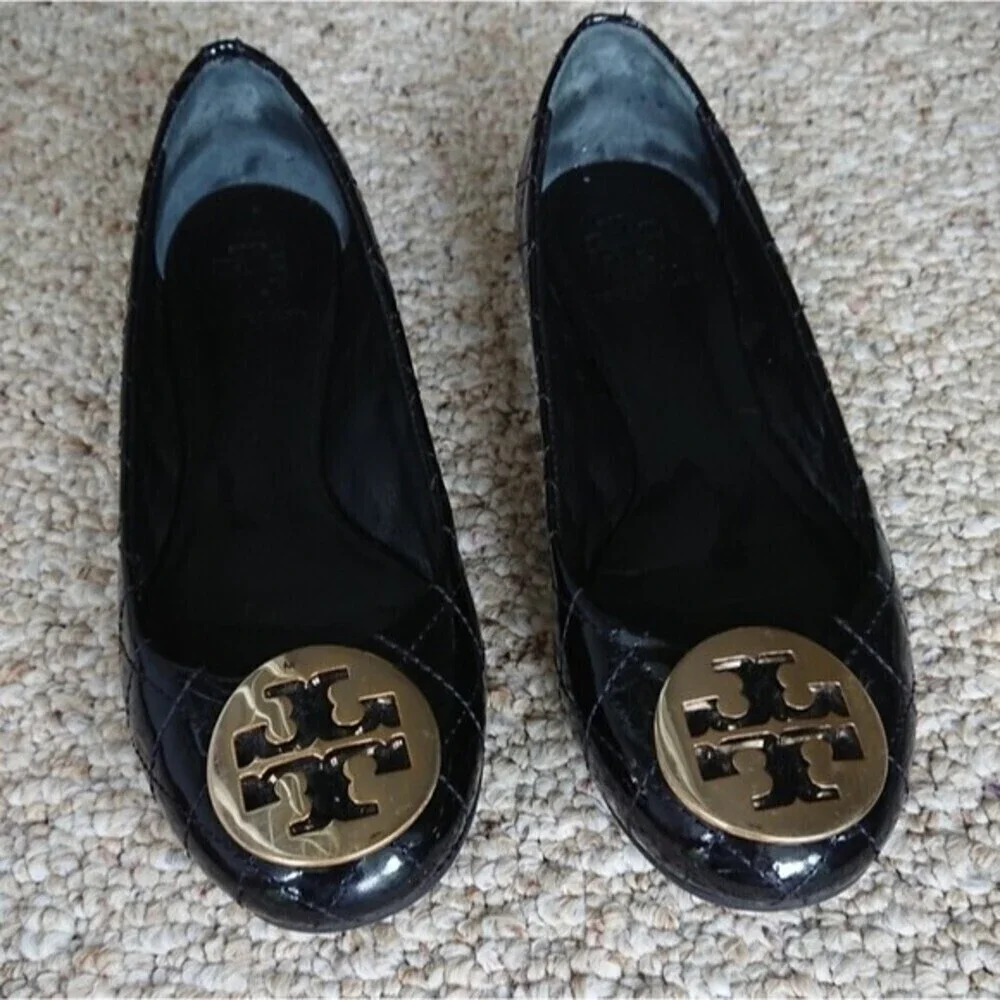Tory Burch Quinn Quilted Patent black Ballerina Flat size 37